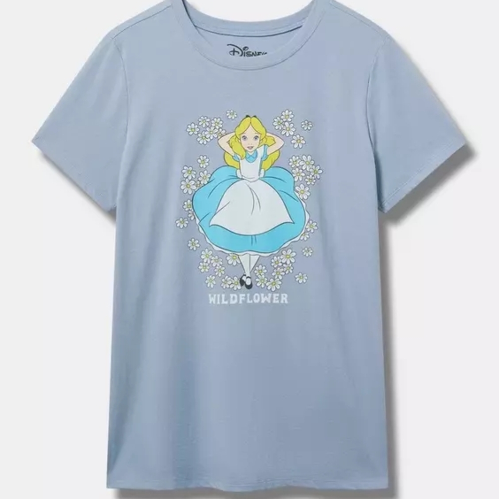 NWT🍄Torrid Alice In Wonderland Blue Short Sleeve Cartoon Tee A1